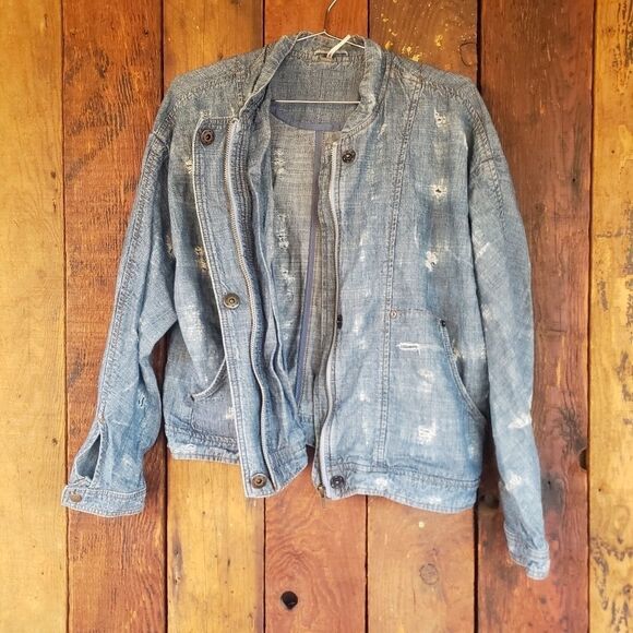 Free People Tattered Distressed Jean Jacket - Picture 7 of 14